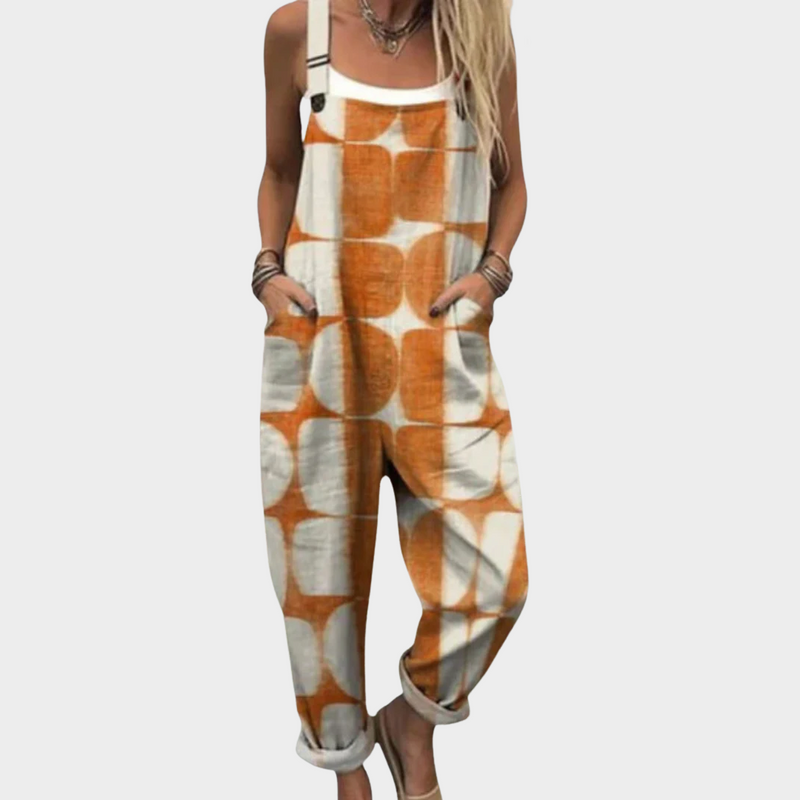 Dungarees with Orange Tie-Dye Circles