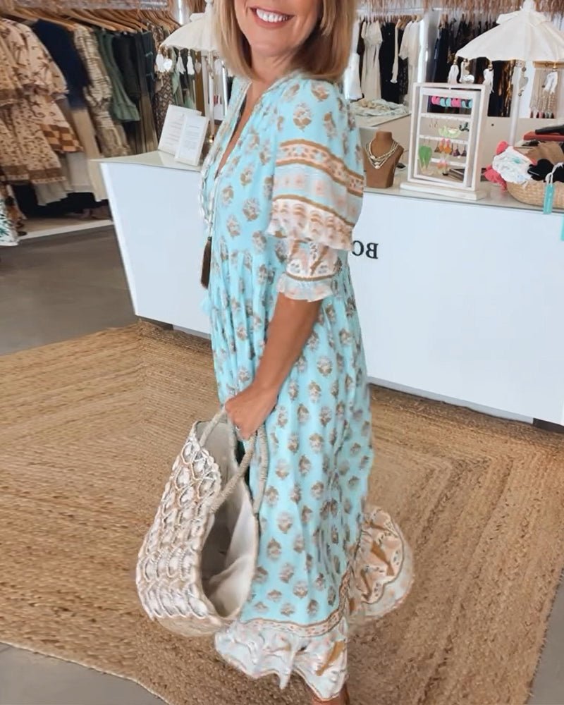MANA | FLORAL V-NECK MIDI DRESS