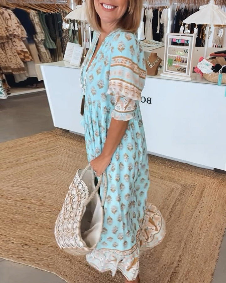 MANA | FLORAL V-NECK MIDI DRESS