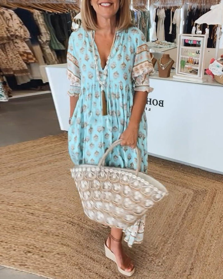 MANA | FLORAL V-NECK MIDI DRESS