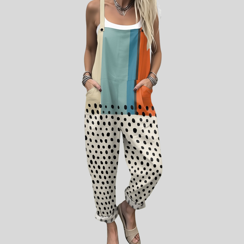 Colour-Block Dungarees with Polka Dots