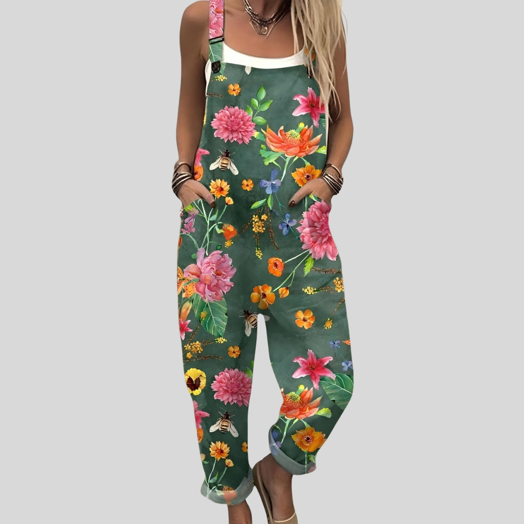 Floral Dungarees Teal Green