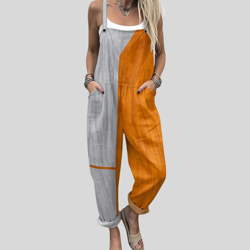 Grey &amp; Orange Colour-Block Dungarees