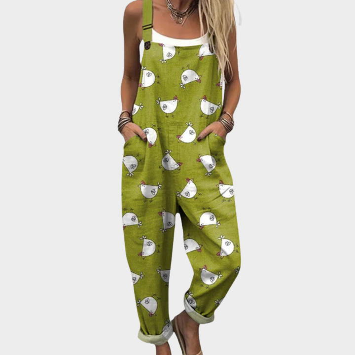 Dungarees with Birds, Olive Green
