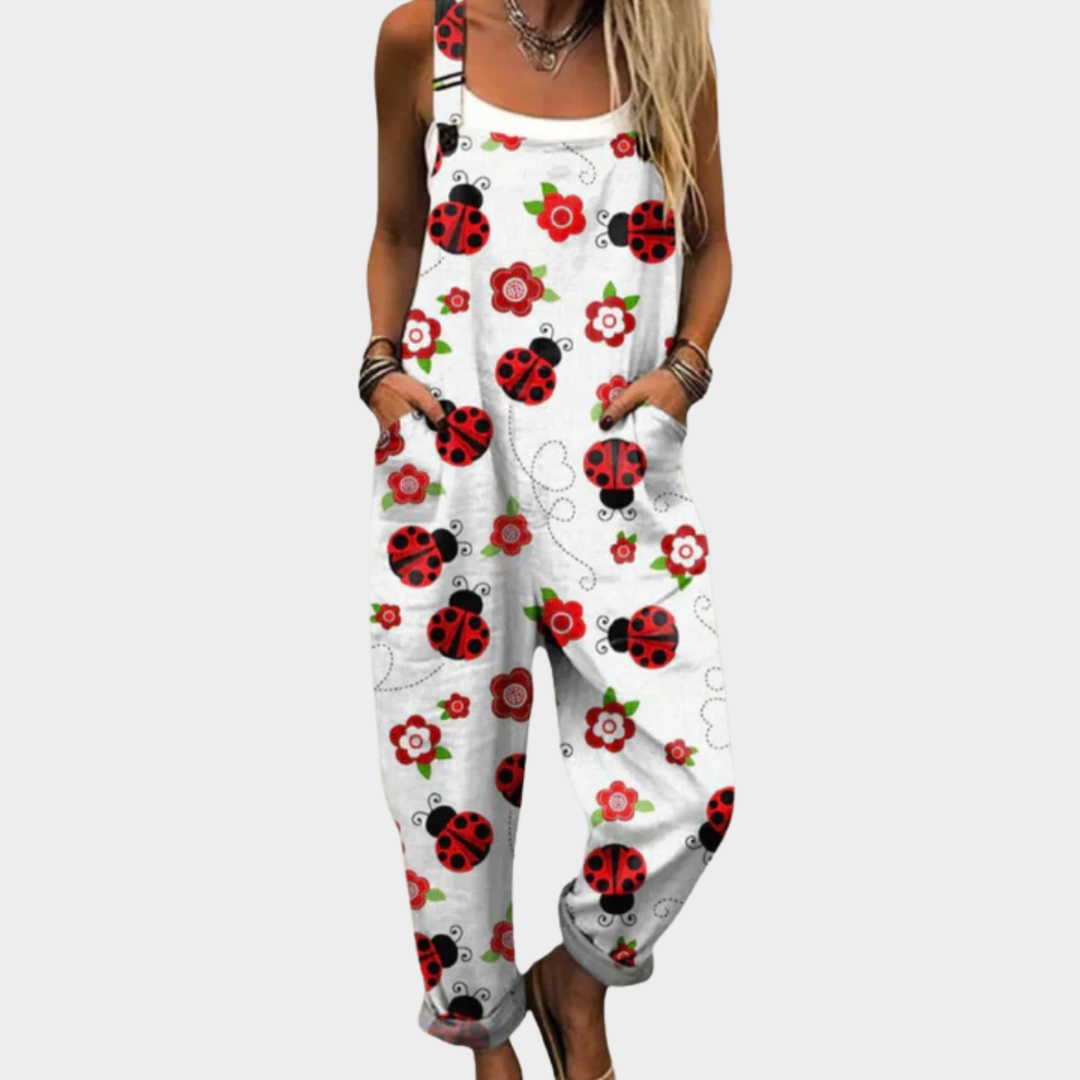 Dungarees with Ladybirds, White