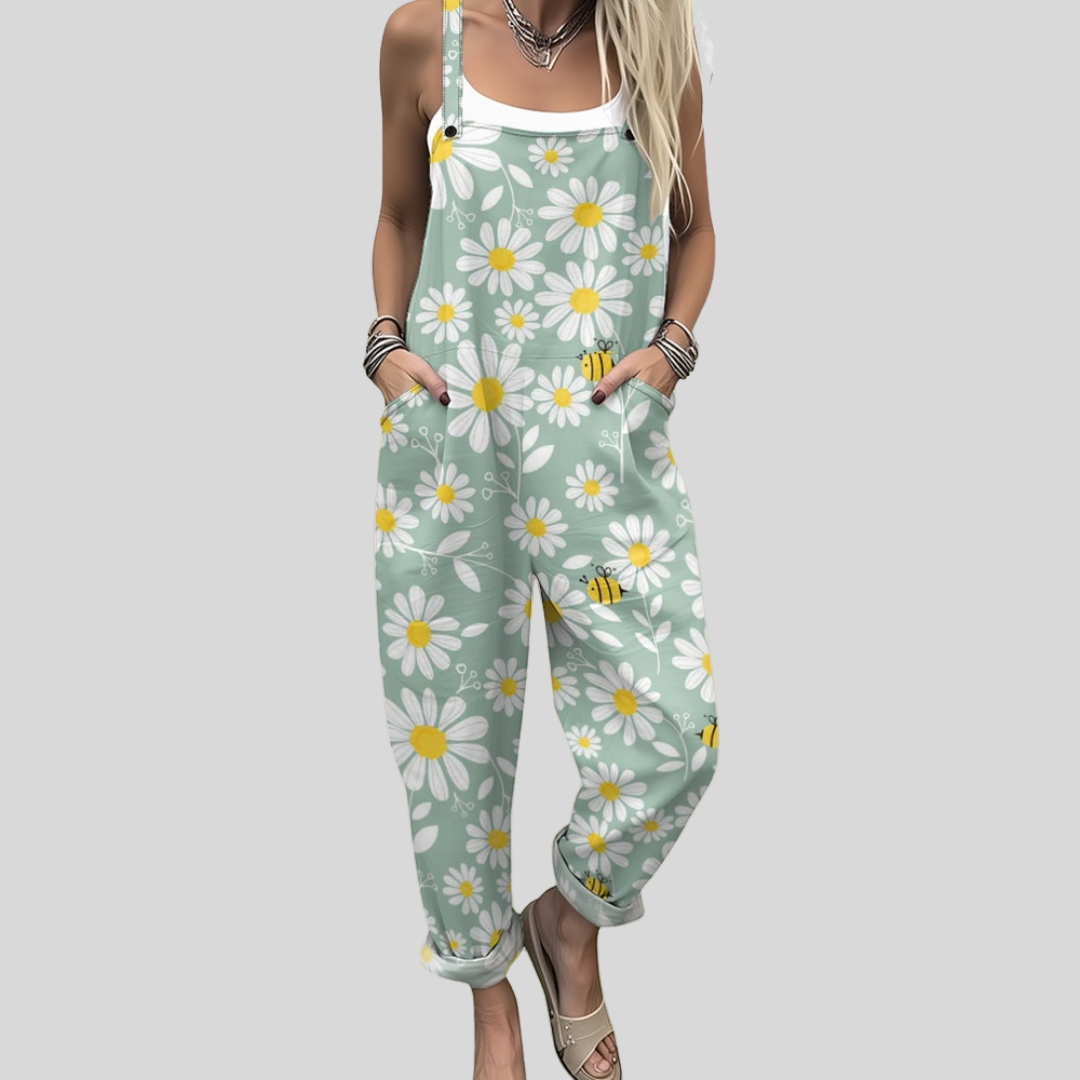 Sage-Green Dungarees with Daisies