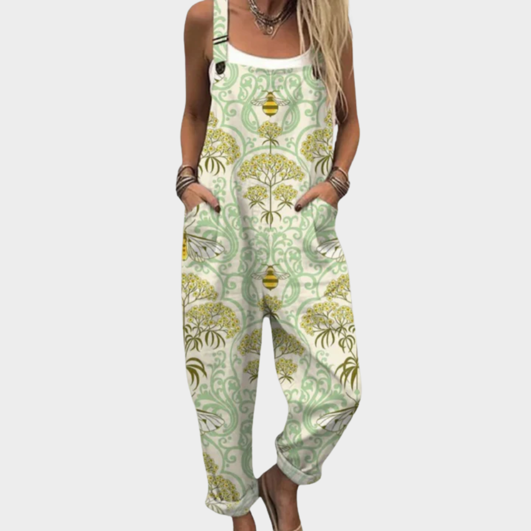 Dungarees in Sage Green with Bees