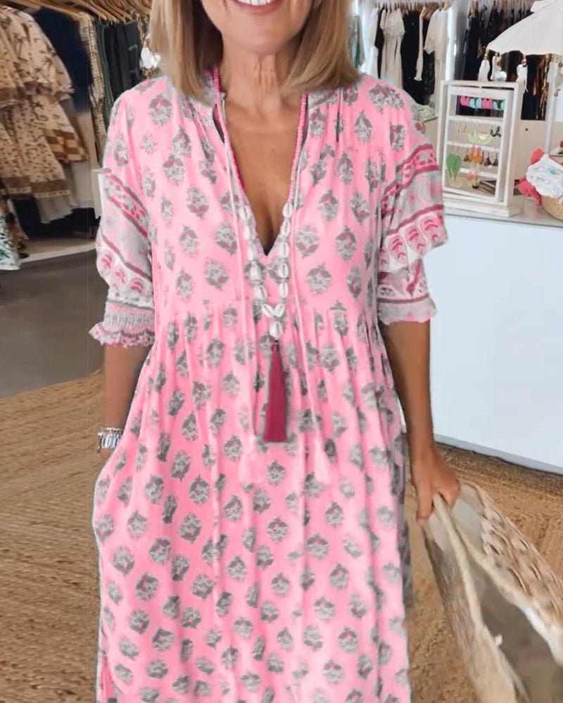MANA | FLORAL V-NECK MIDI DRESS