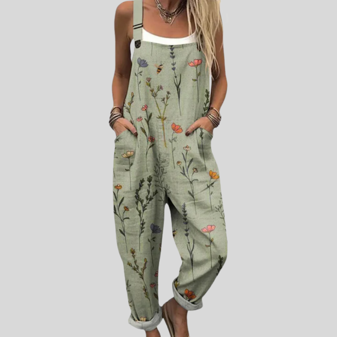 Sage-Green Dungarees with Floral Mix
