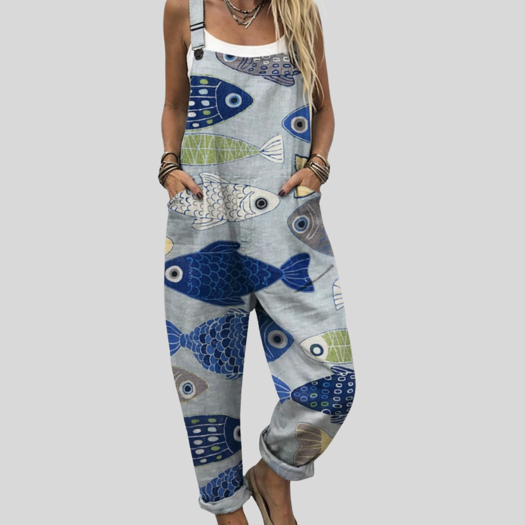 Blue Dungarees with Fish Motif