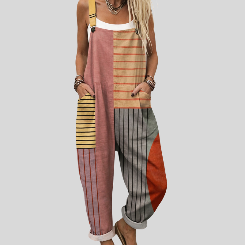 Colour-Block Dungarees with Stripes