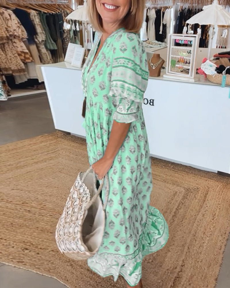 MANA | FLORAL V-NECK MIDI DRESS