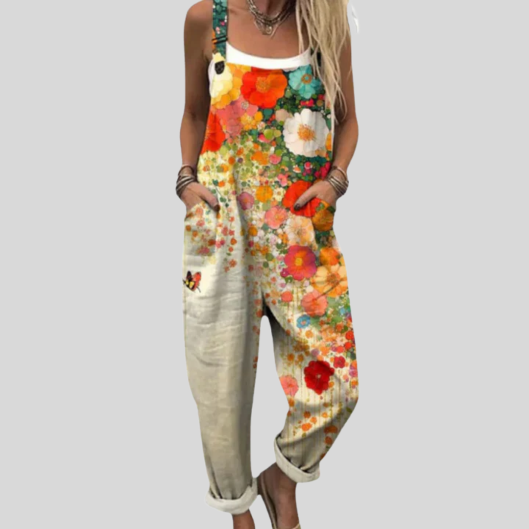 Orange Dungarees with a Sea of Blossoms