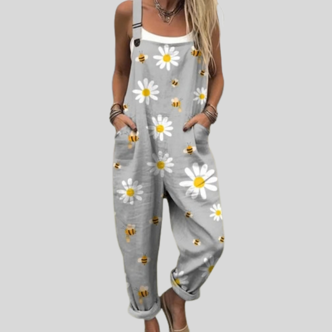 Grey Dungarees Daisies and Bees