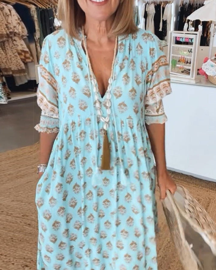 MANA | FLORAL V-NECK MIDI DRESS