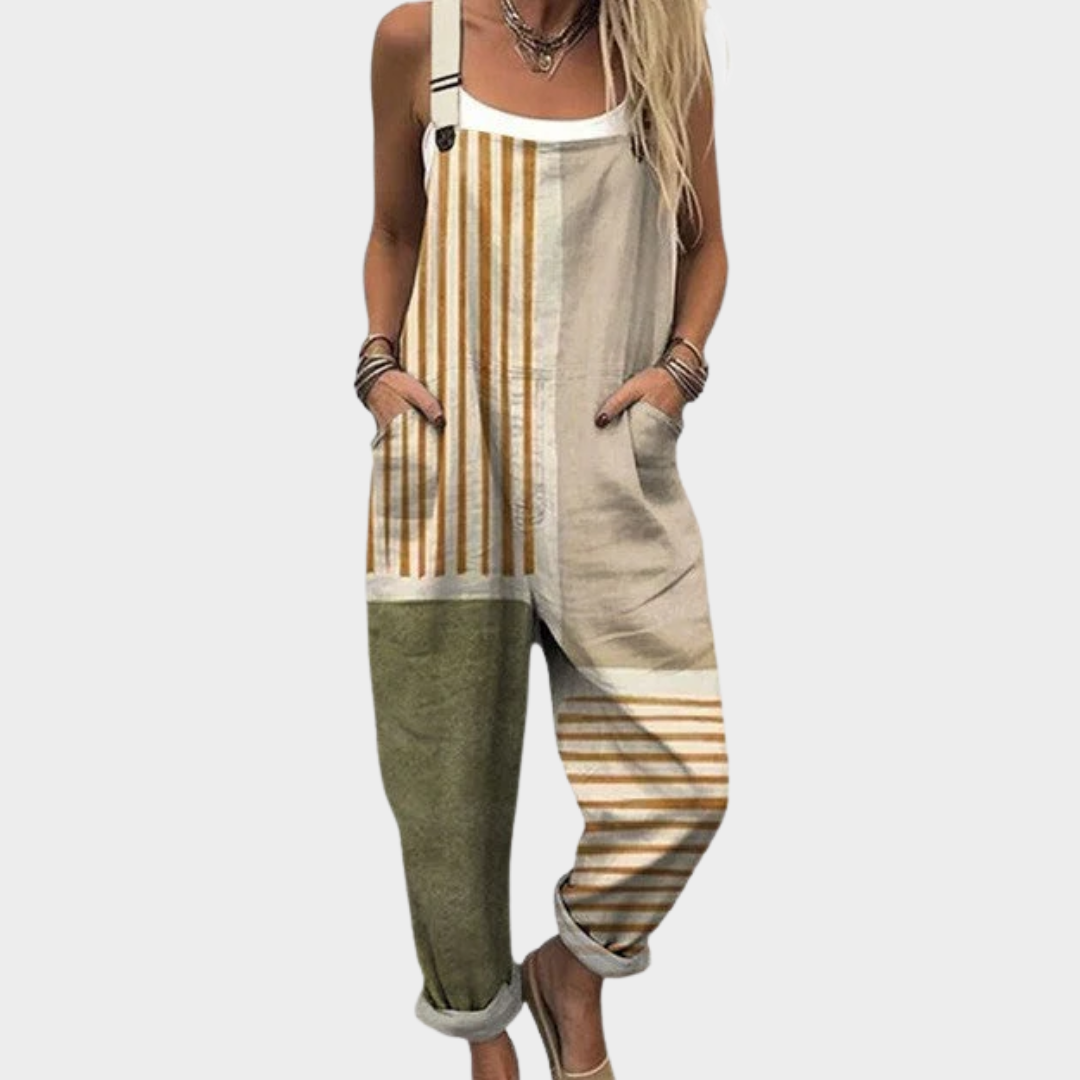Striped Dungarees Beige Olive