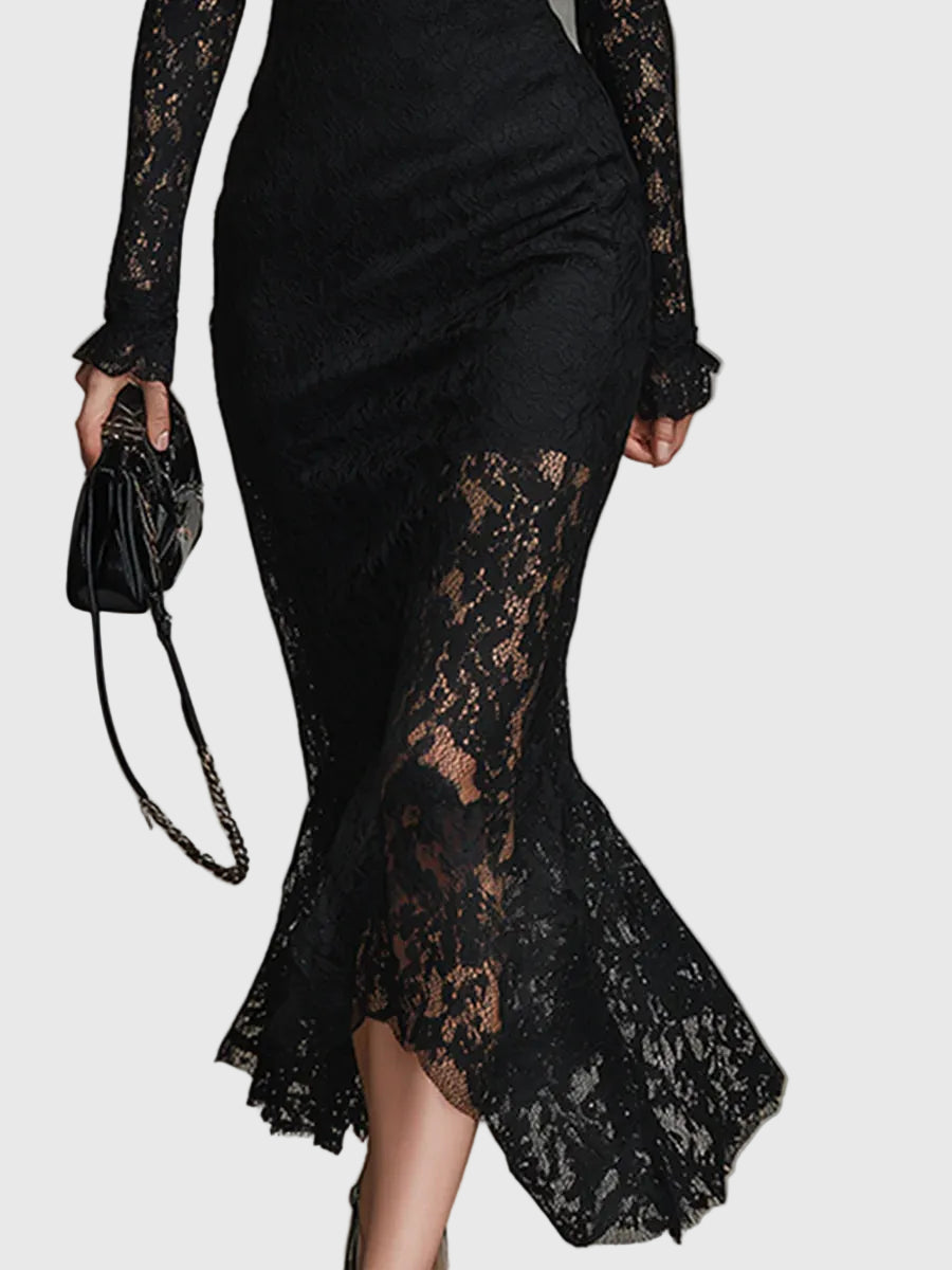 Monica | Elegant Maxi Dress with Flared Lace Skirt