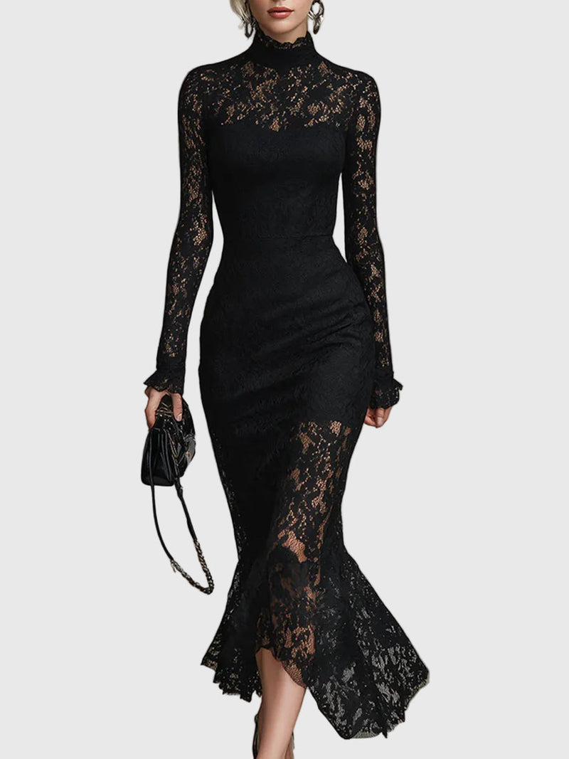 Monica | Elegant Maxi Dress with Flared Lace Skirt