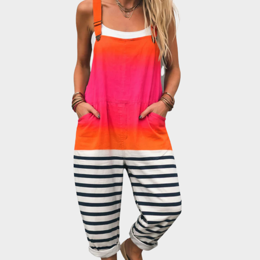 Dungarees in Orange-Pink with Stripes