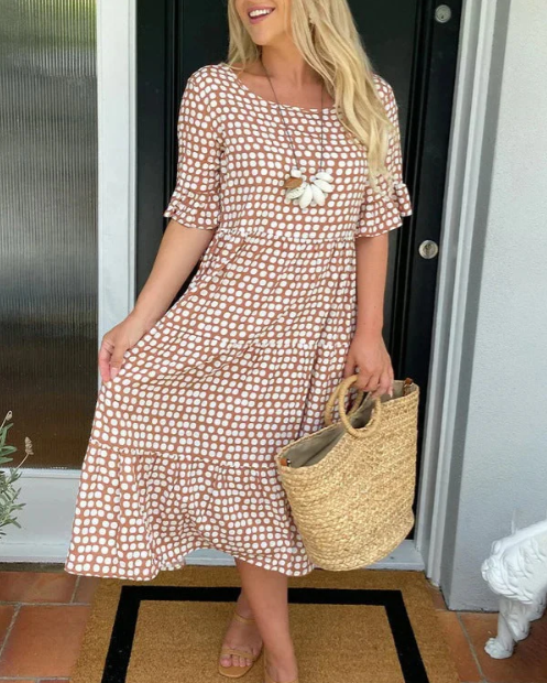 ZORA | SHORT-SLEEVE MIDI DRESS IN SAND