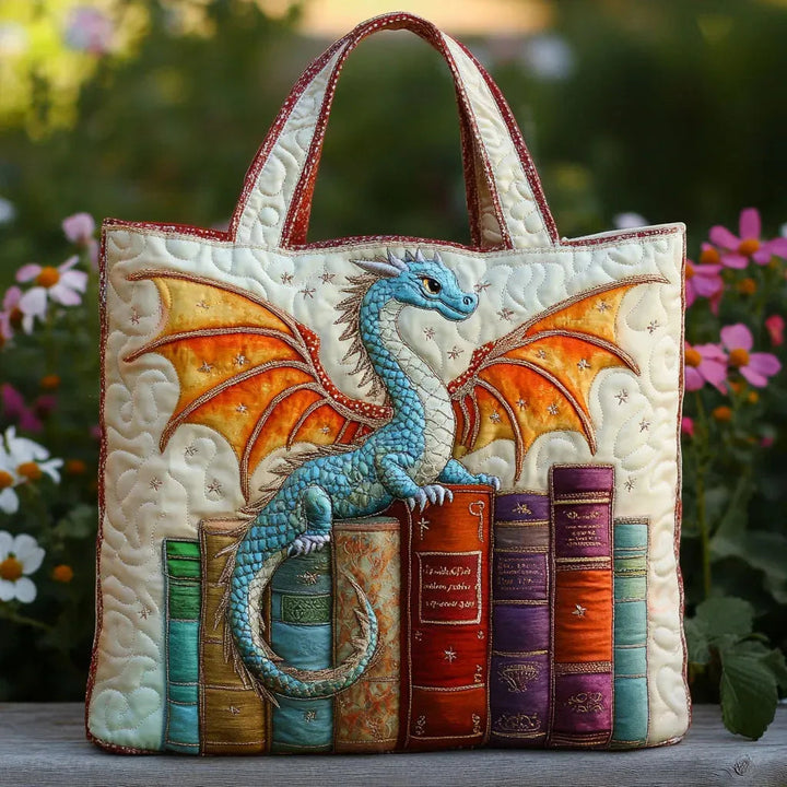 Emerald Dragon Book Guardian Artisan Quilted Bag