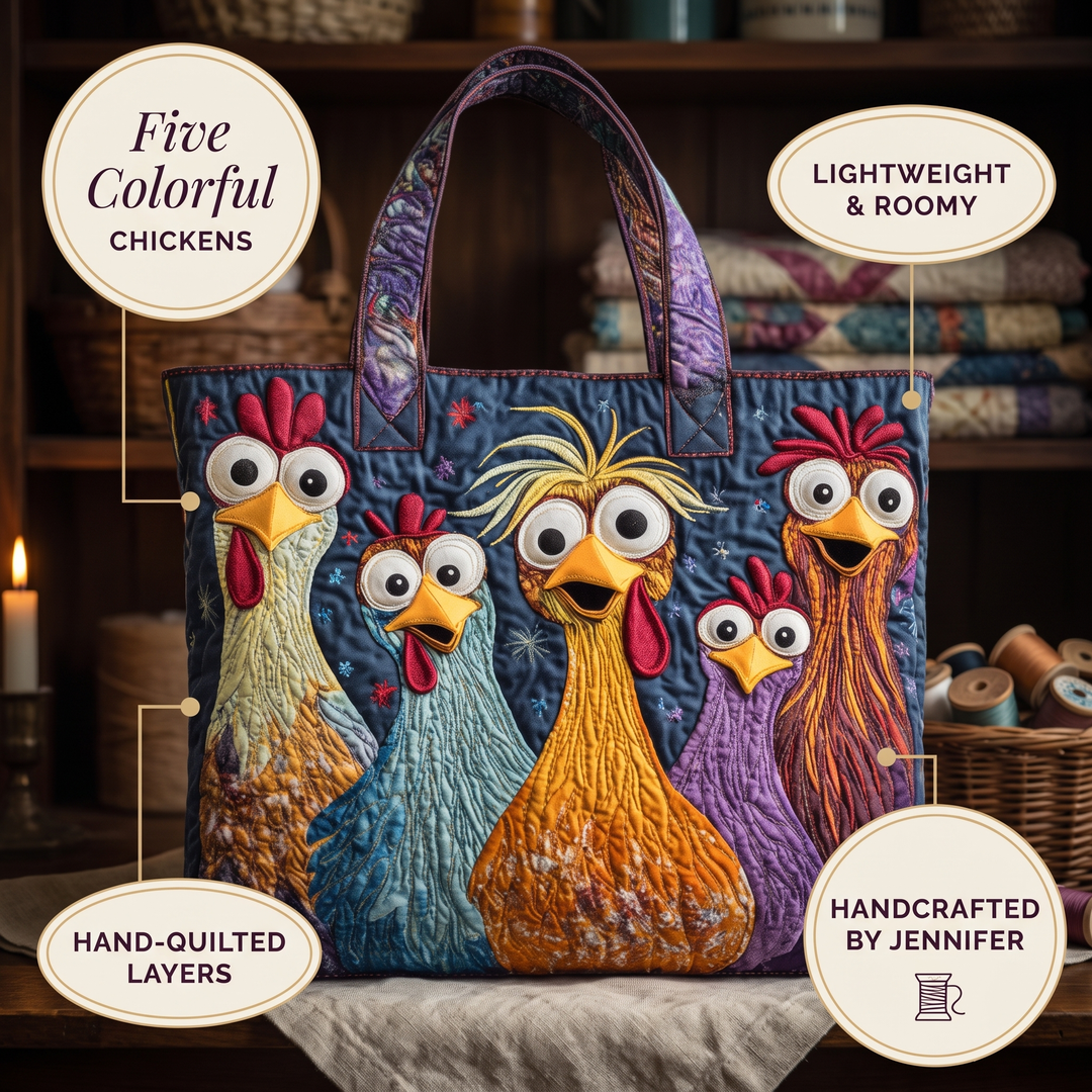 Five Colourful Chickens Artisan Quilted Bag