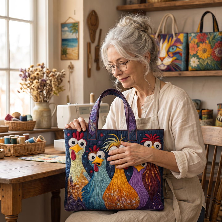 Five Colourful Chickens Artisan Quilted Bag