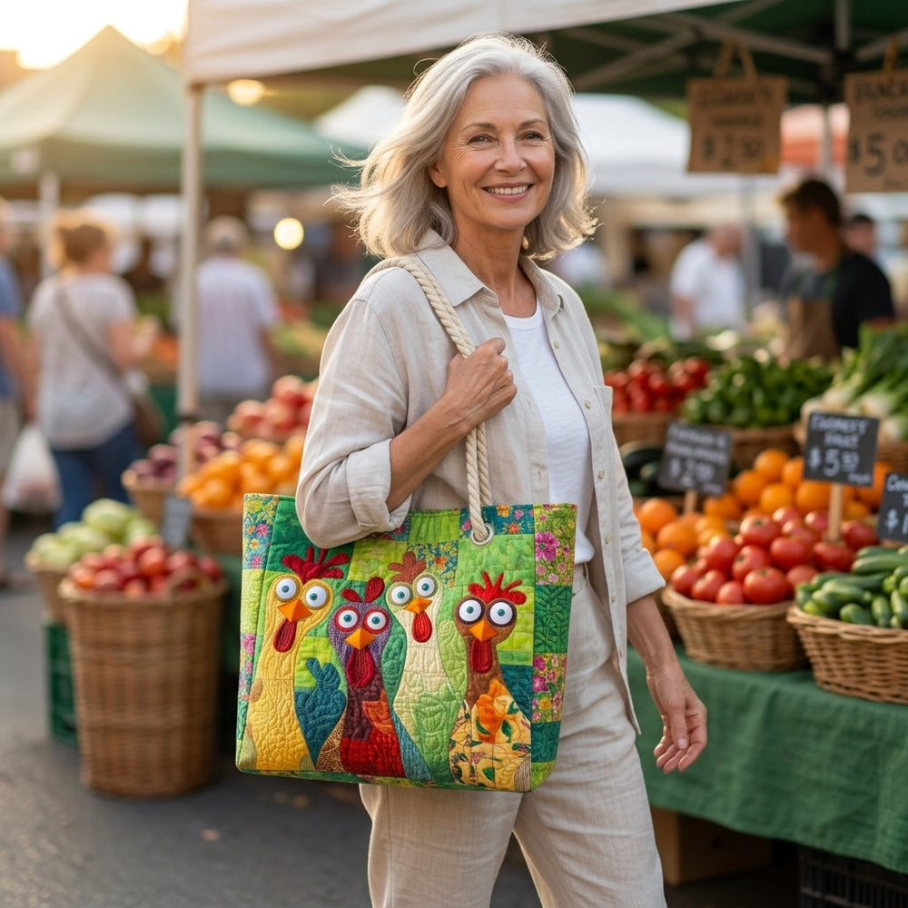 Funky Chicken Artisan Quilted Beach Bag
