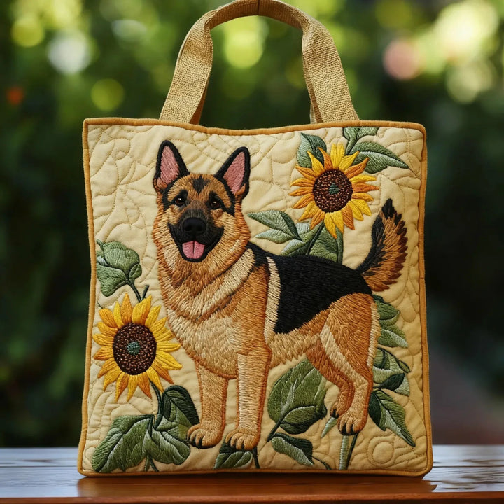 German Shepherd Floral Artisan Quilted Bag