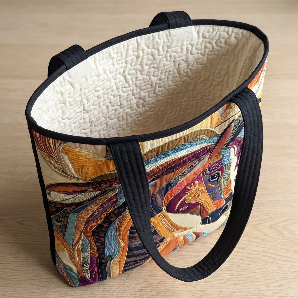 Multicoloured Mosaic Horse Artisan Quilted Bag