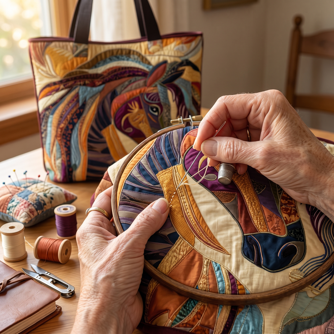 Multicoloured Mosaic Horse Artisan Quilted Bag