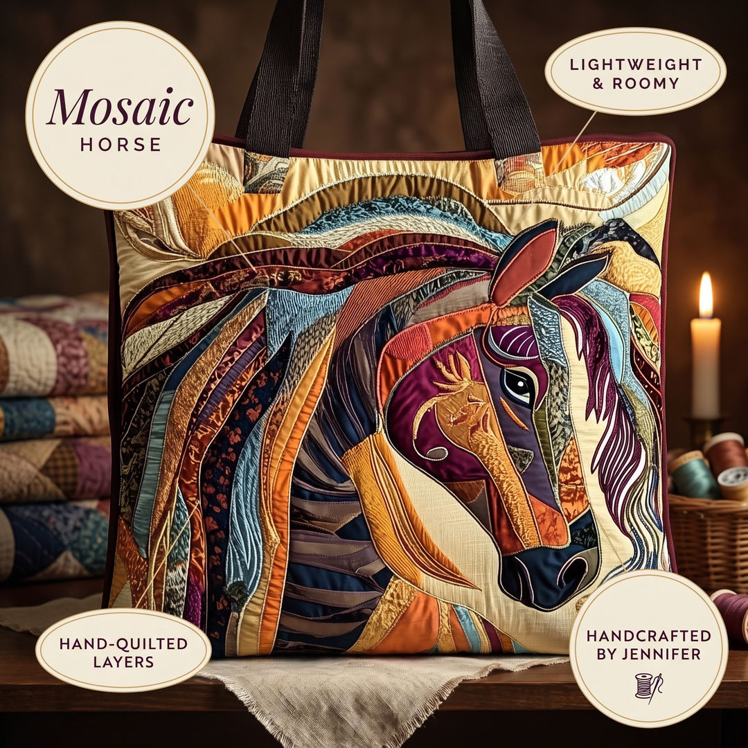 Multicoloured Mosaic Horse Artisan Quilted Bag