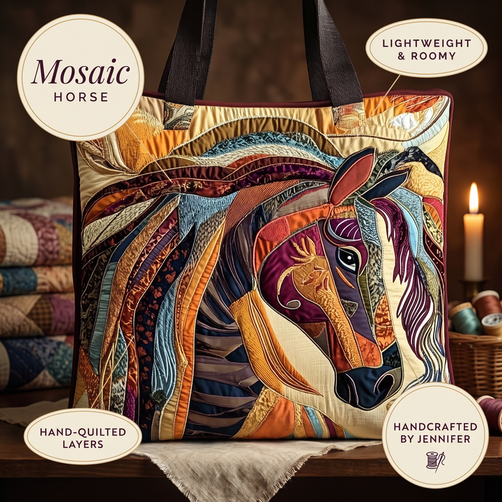 Multicoloured Mosaic Horse Artisan Quilted Bag