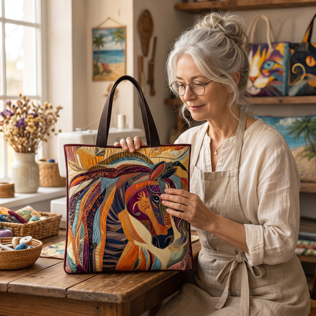 Multicoloured Mosaic Horse Artisan Quilted Bag