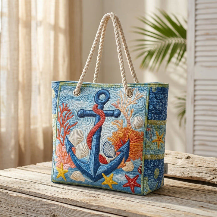 Nautical Anchor Artisan Quilted Beach Bag
