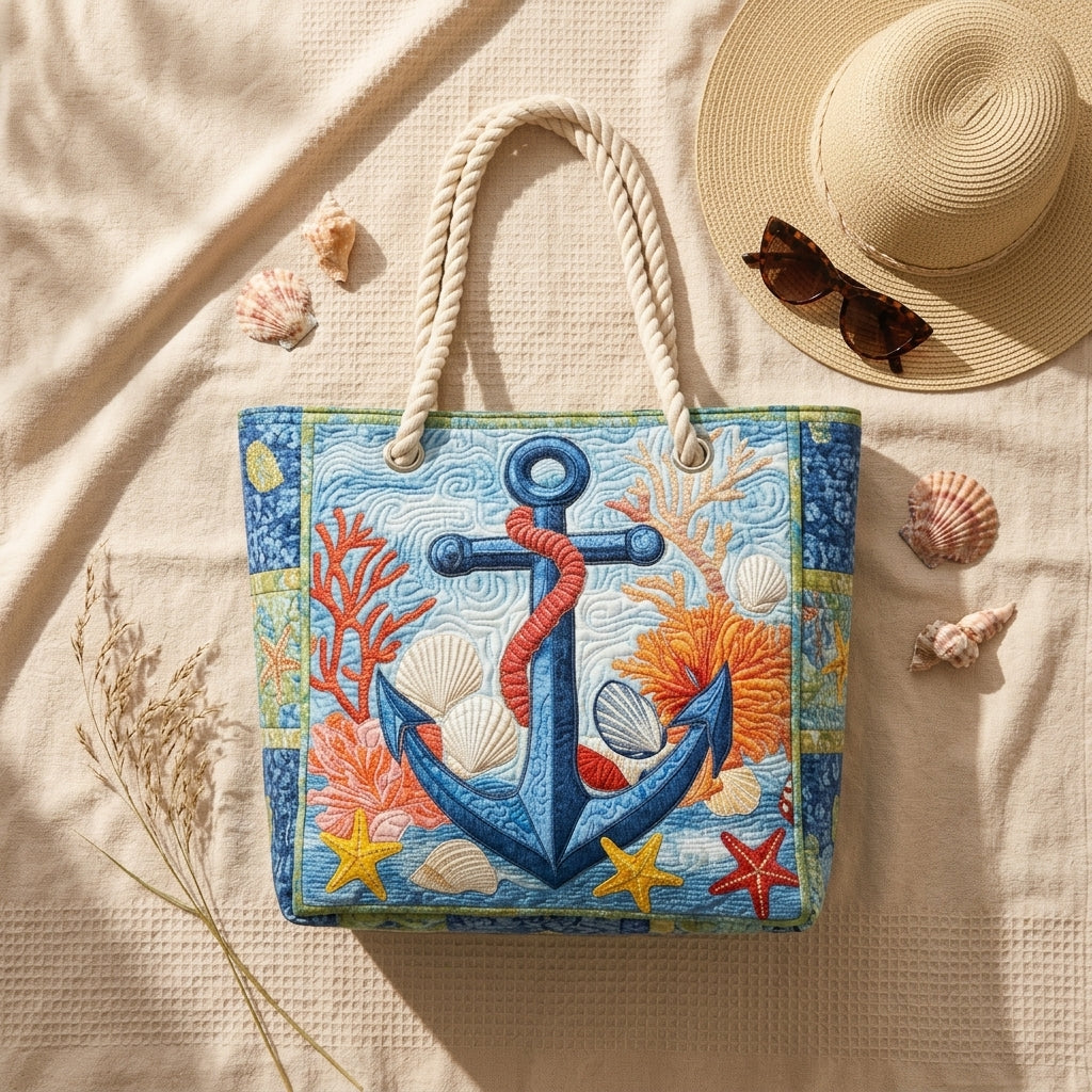 Nautical Anchor Artisan Quilted Beach Bag