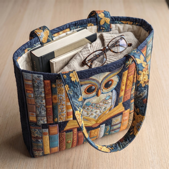 Owl and Vintage Books Artisan Quilted Bag