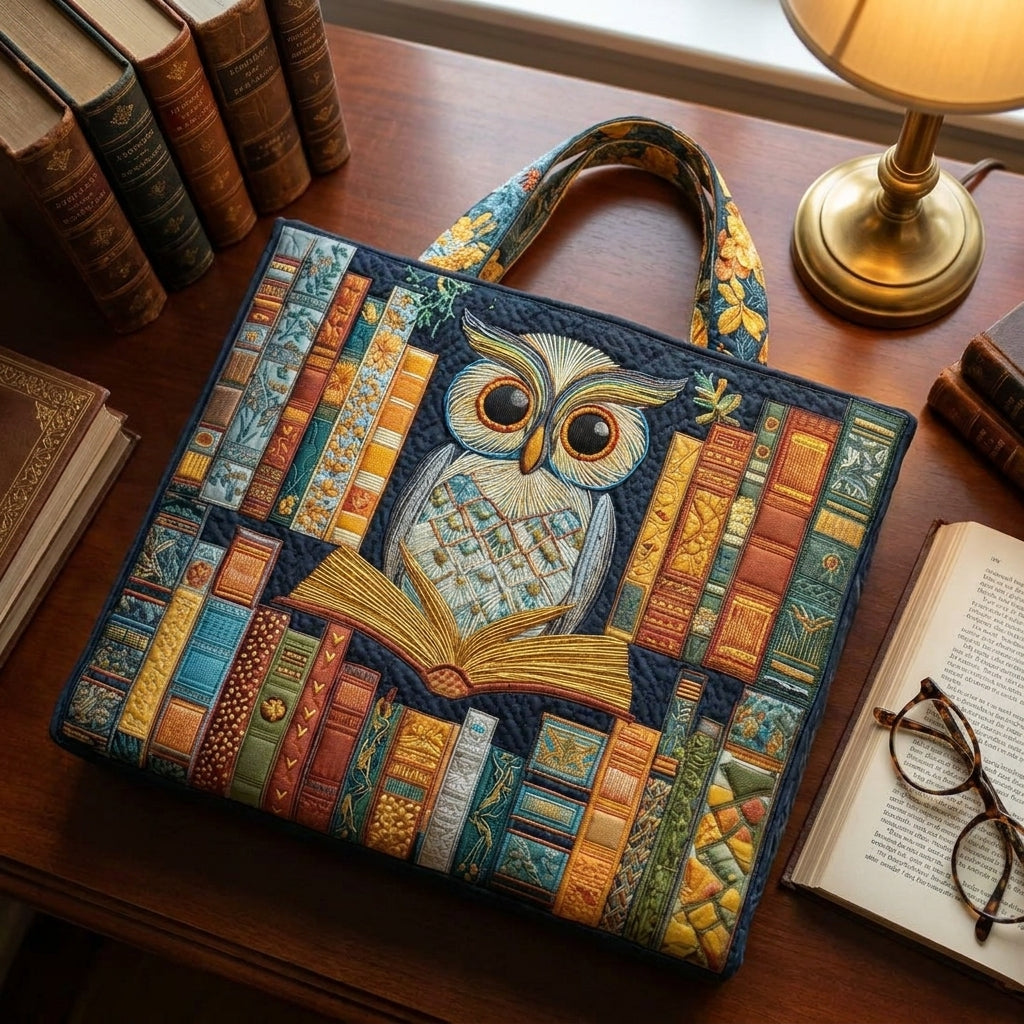 Owl and Vintage Books Artisan Quilted Bag