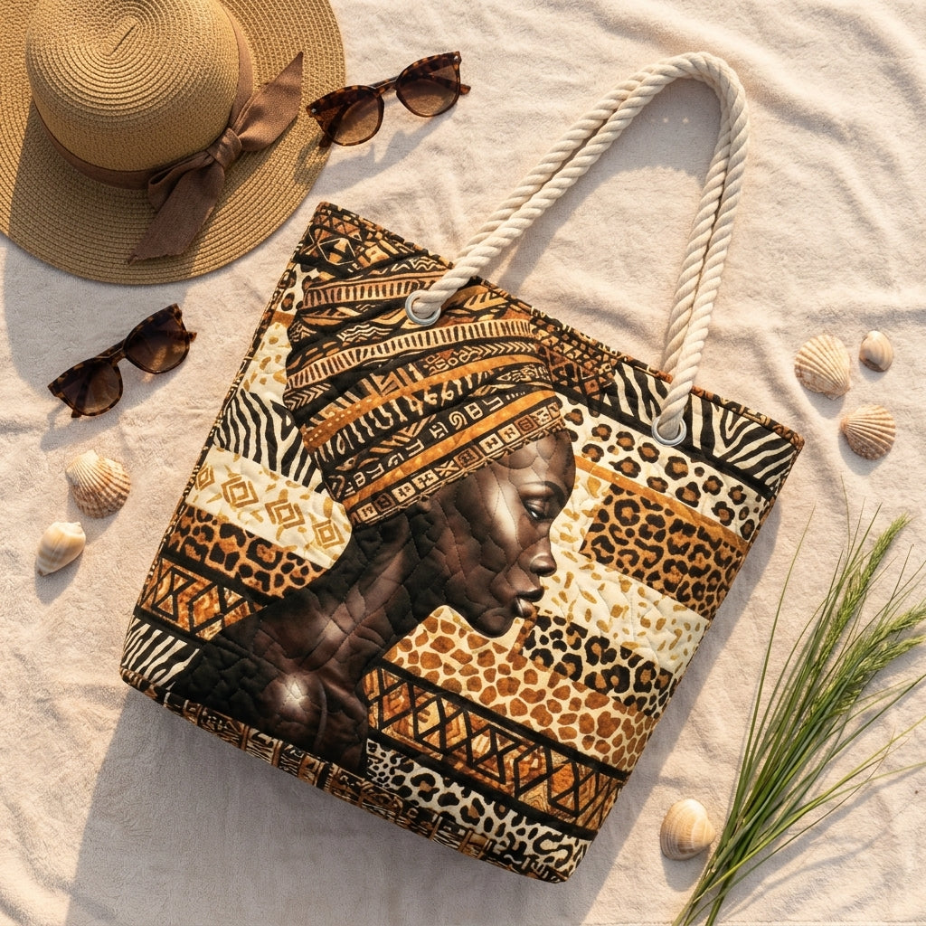 Queen of Melanin Artisan Quilted Beach Bag