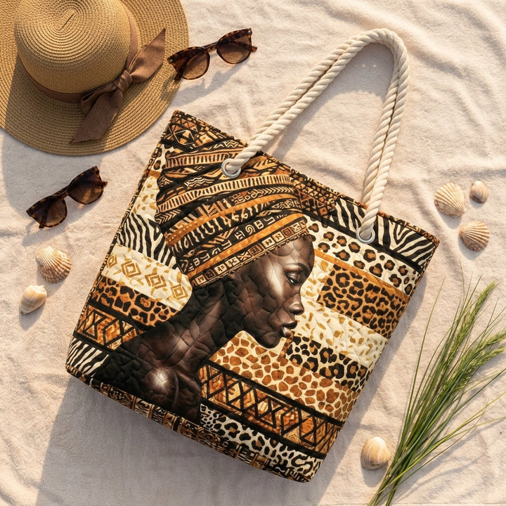 Queen of Melanin Artisan Quilted Beach Bag