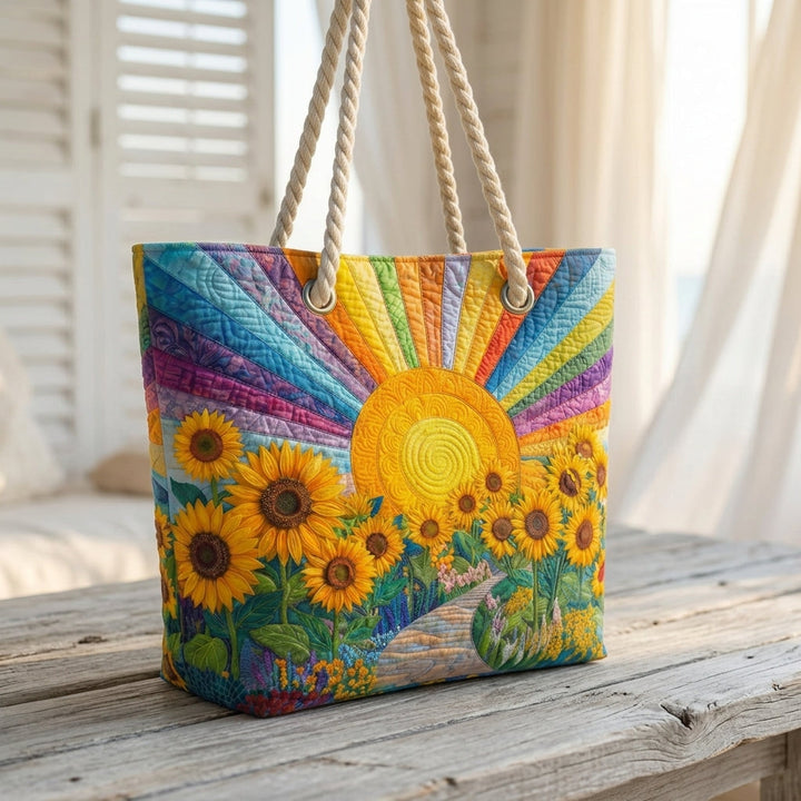 Rainbow Sun Artisan Quilted Beach Bag