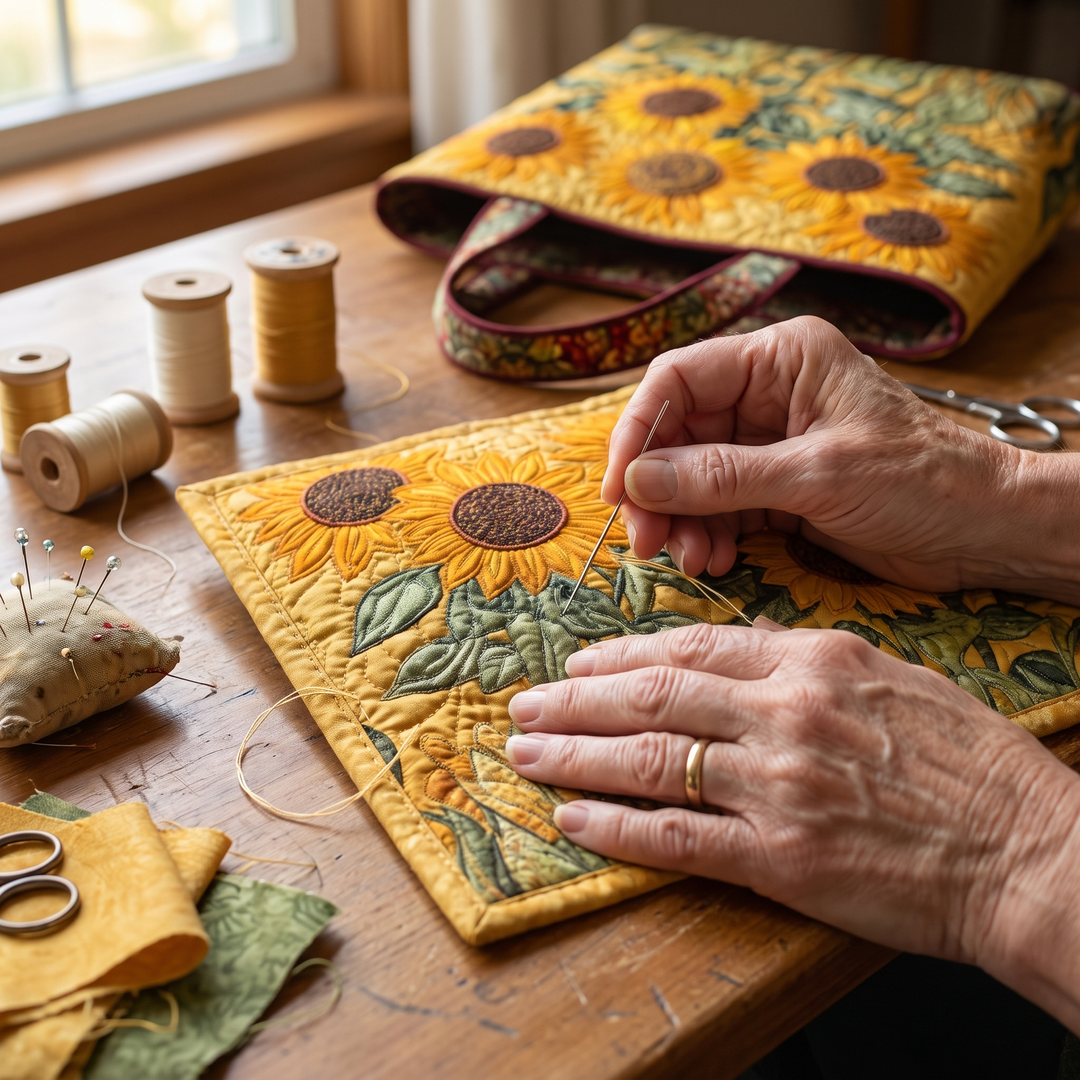 Sunflowers Artisan Quilted Bag