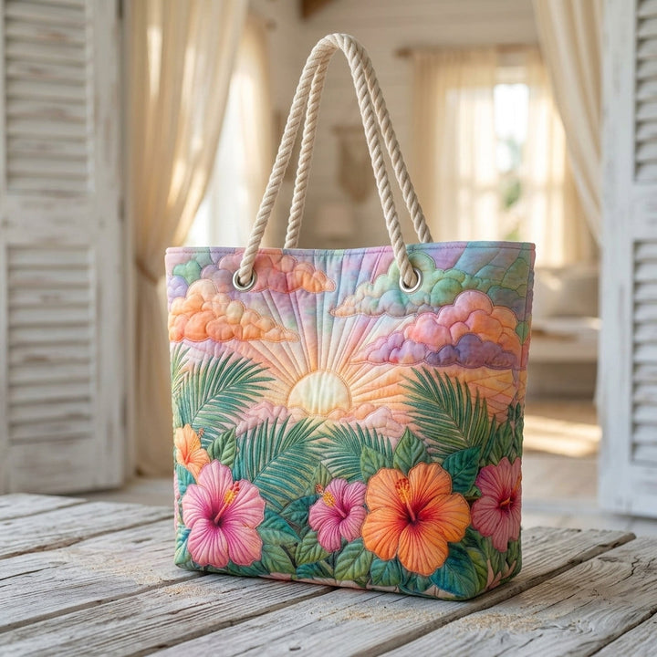 Tropical Dawn Artisan Quilted Beach Bag