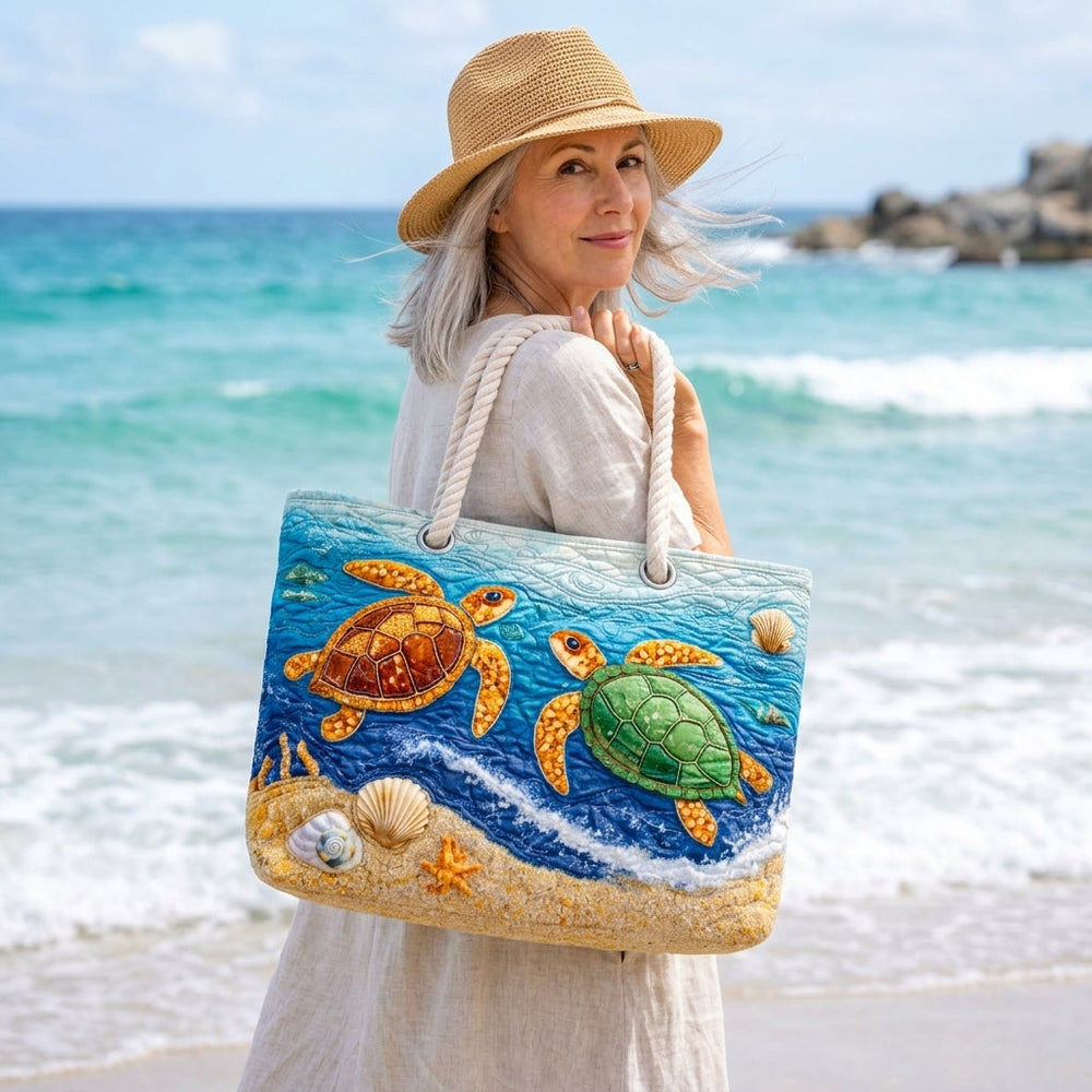 Tropical Turtle Artisan Quilted Beach Bag