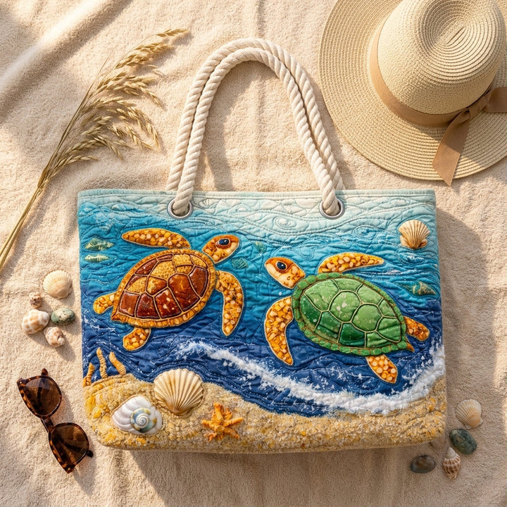 Tropical Turtle Artisan Quilted Beach Bag