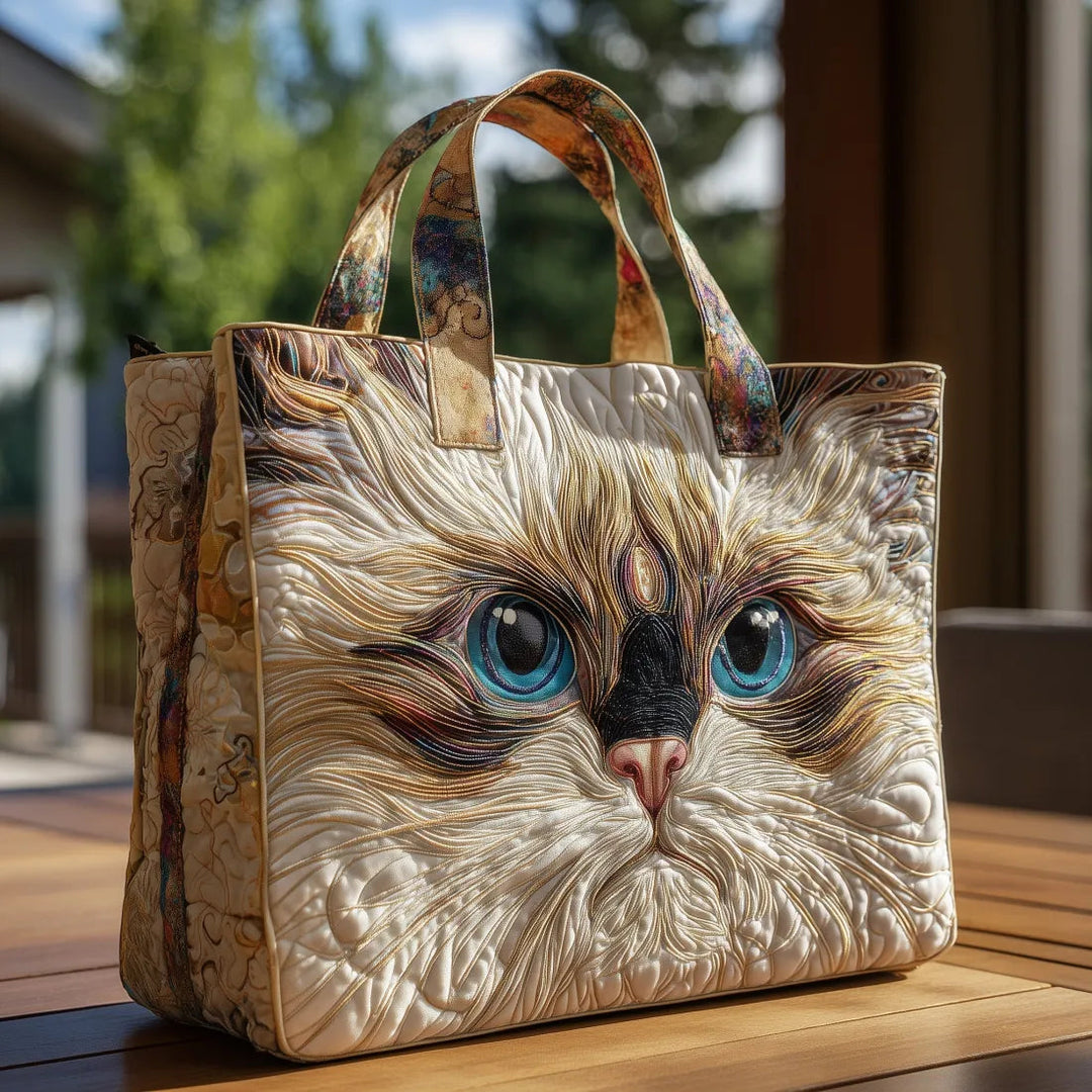 White Cat with Blue Eyes Artisan Quilted Bag