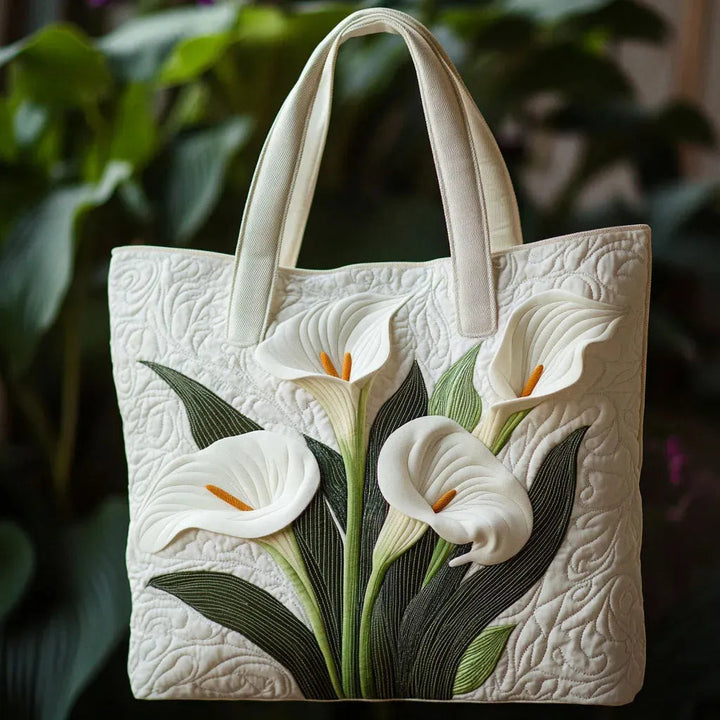 White Lilies Artisan Quilted Bag