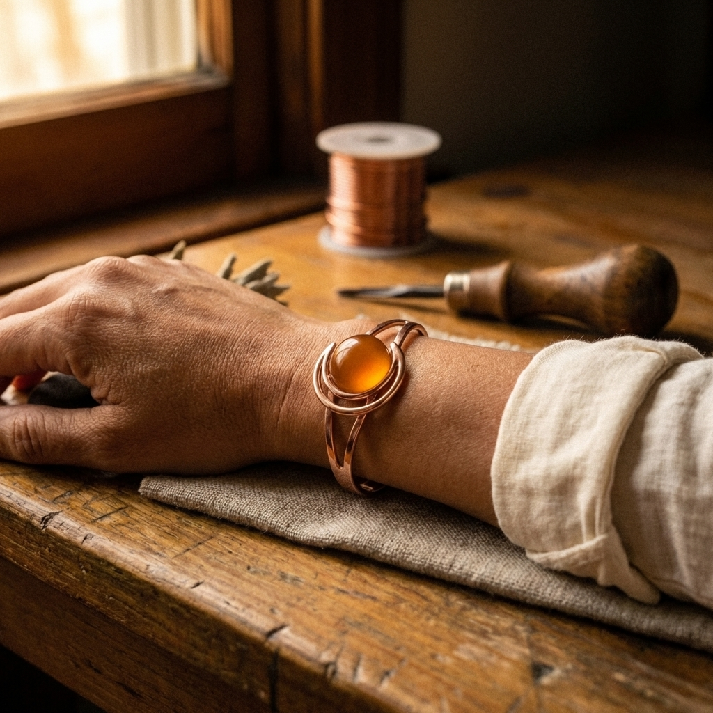 Earring Sphere Orange Copper Bracelet