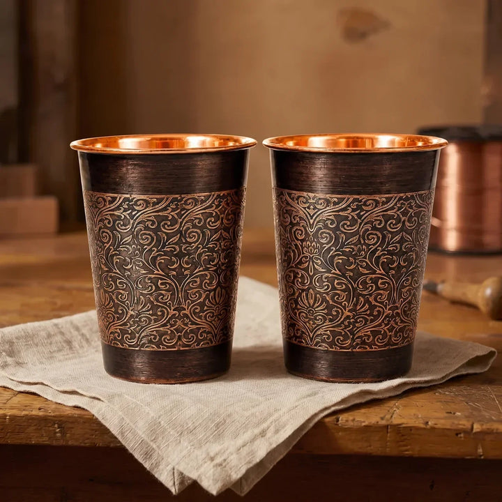 2-Piece Flower Pattern Copper Cup Set