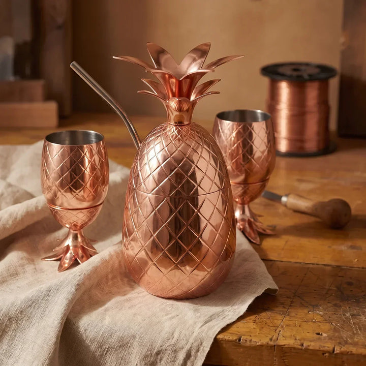 Hand-Hammered Copper Pineapple Glass Set